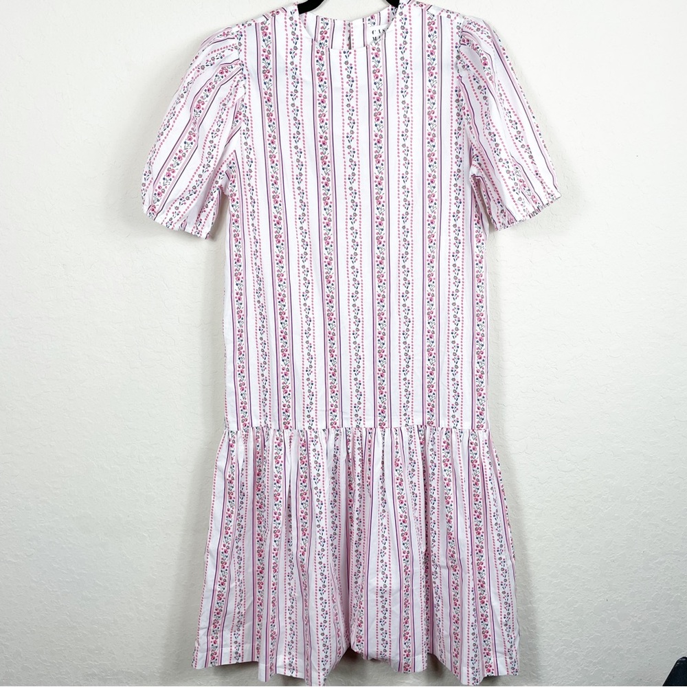 Casey Marks Eugenie striped floral cotton drop waist dress size medium